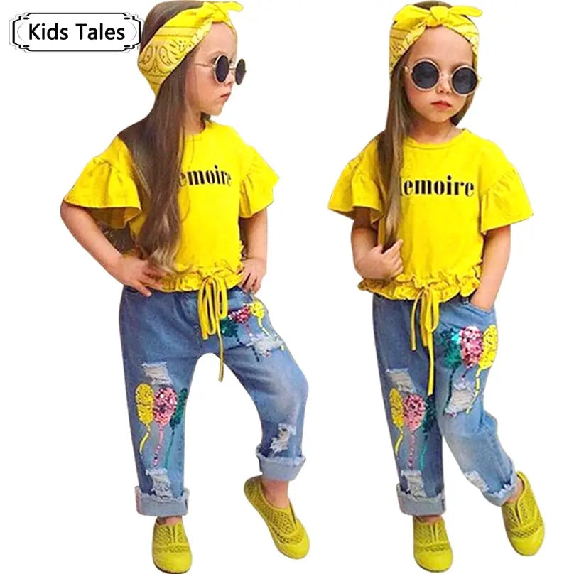 Children Sets for Girls Girls Suits for Children Girls T-shirt + Pants + Headband 3pcs. Suit eprolo