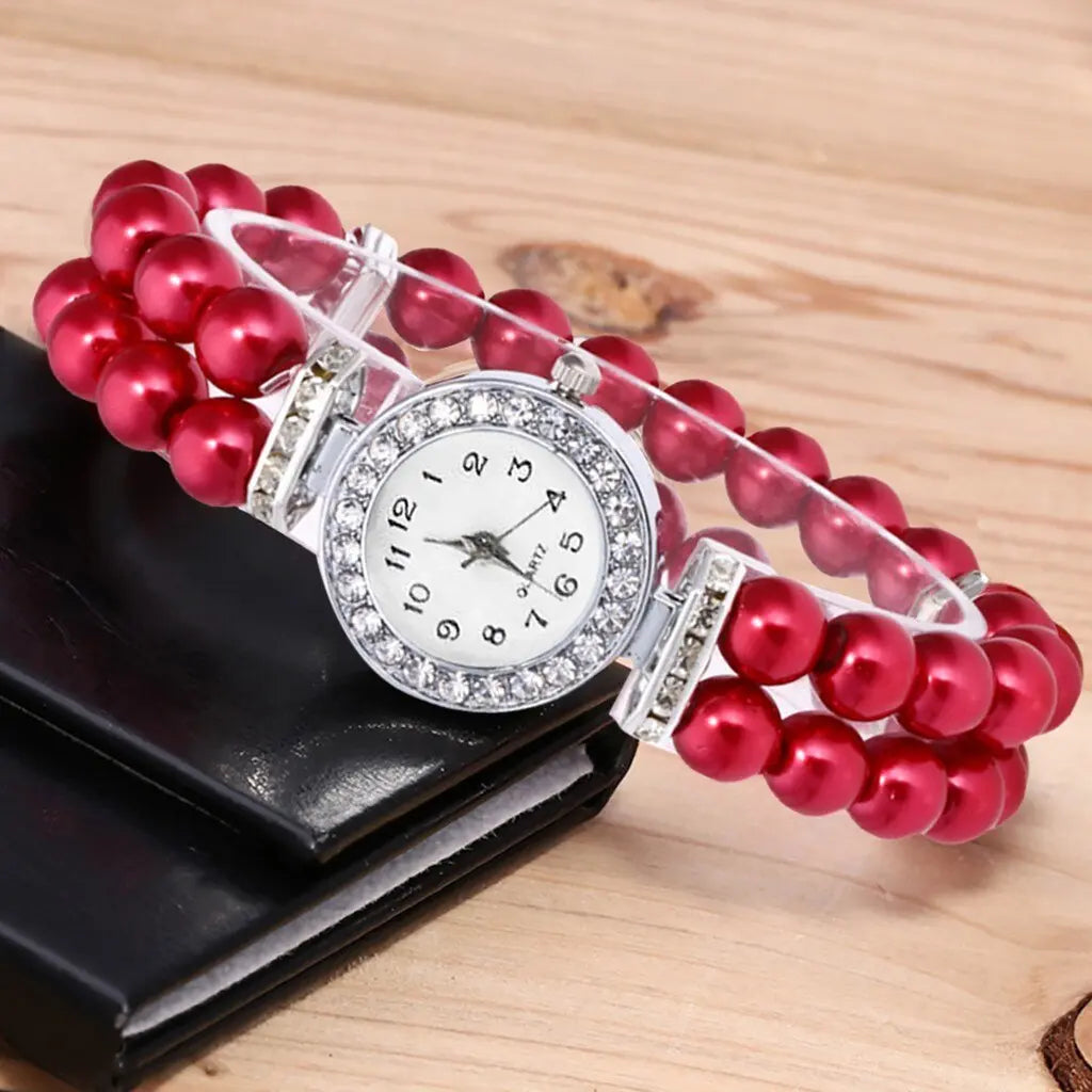 Crystal Watch Fashion Women Watch Pearl String Watch Strap Quartz Bracelet Watch models Female Clock Ladies damenuhr reloj mujer eprolo