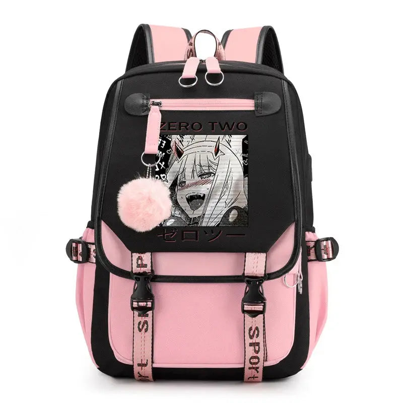 DARLING In The FRANXX Zero Two Backpack Teenagers Girls Student School Bags Anime Travel Bagpack Usb Laptop Korean Bookbag