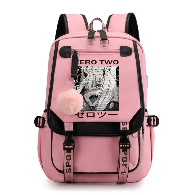 DARLING In The FRANXX Zero Two Backpack Teenagers Girls Student School Bags Anime Travel Bagpack Usb Laptop Korean Bookbag