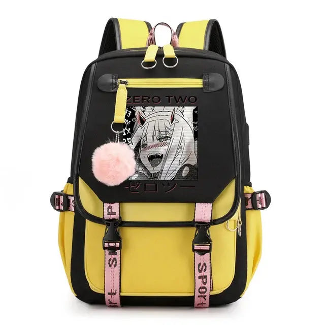 DARLING In The FRANXX Zero Two Backpack Teenagers Girls Student School Bags Anime Travel Bagpack Usb Laptop Korean Bookbag