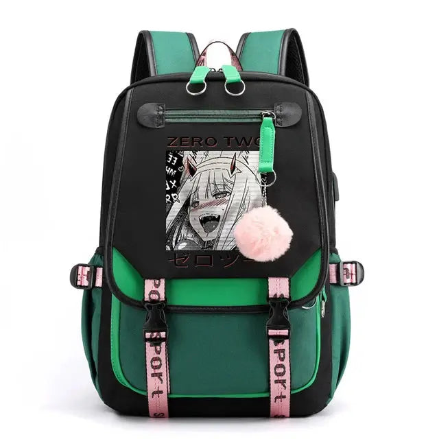 DARLING In The FRANXX Zero Two Backpack Teenagers Girls Student School Bags Anime Travel Bagpack Usb Laptop Korean Bookbag