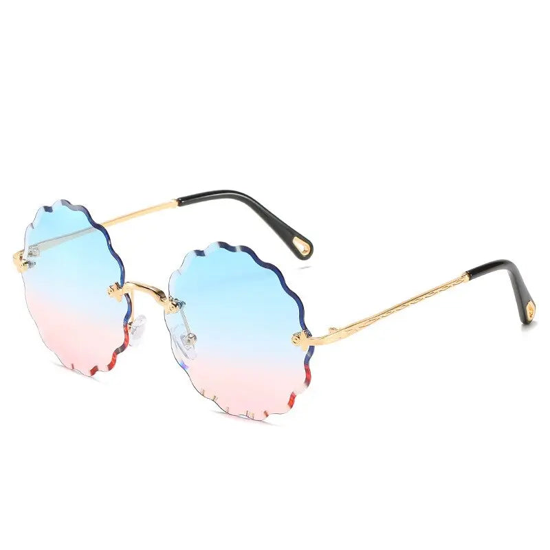 Driving Glasses Women Round Diamond Trimming Frameless Sunglasses Sun Flower Sunglasses Gradient Vintage Fashion Glasses eprolo