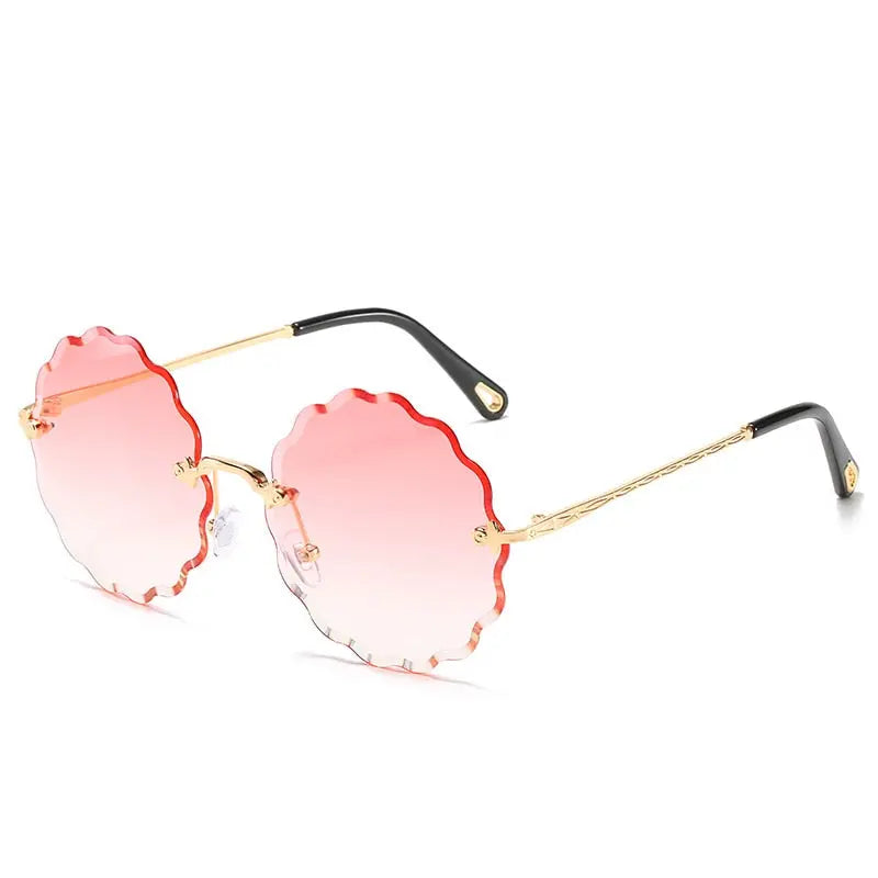 Driving Glasses Women Round Diamond Trimming Frameless Sunglasses Sun Flower Sunglasses Gradient Vintage Fashion Glasses eprolo