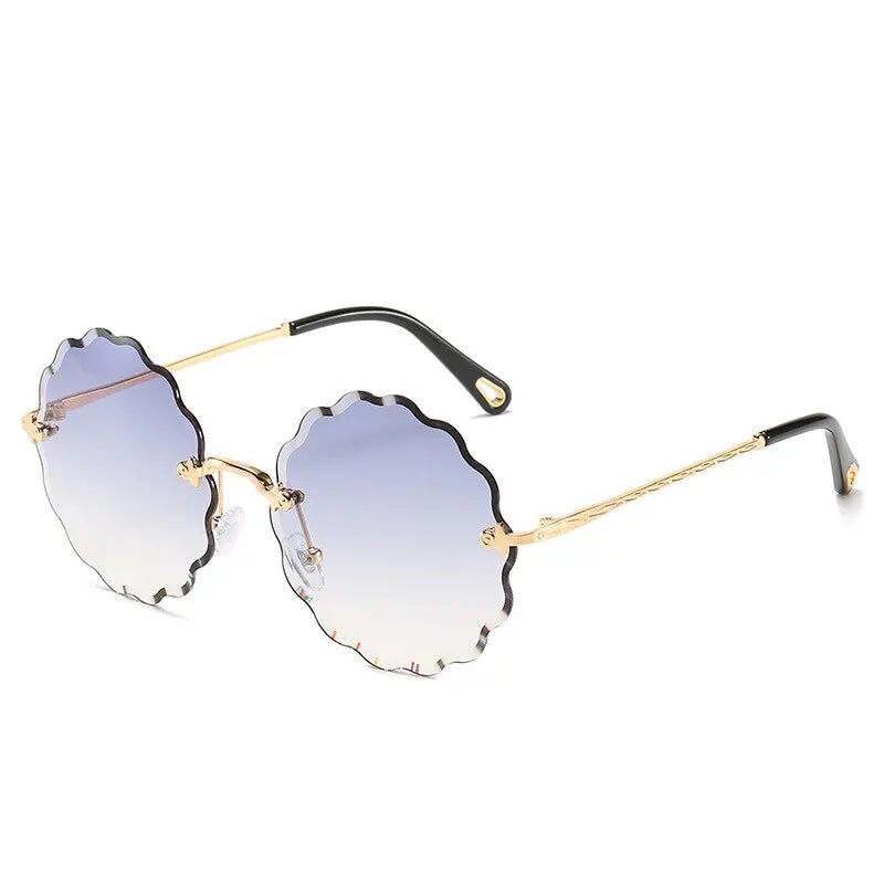 Driving Glasses Women Round Diamond Trimming Frameless Sunglasses Sun Flower Sunglasses Gradient Vintage Fashion Glasses eprolo