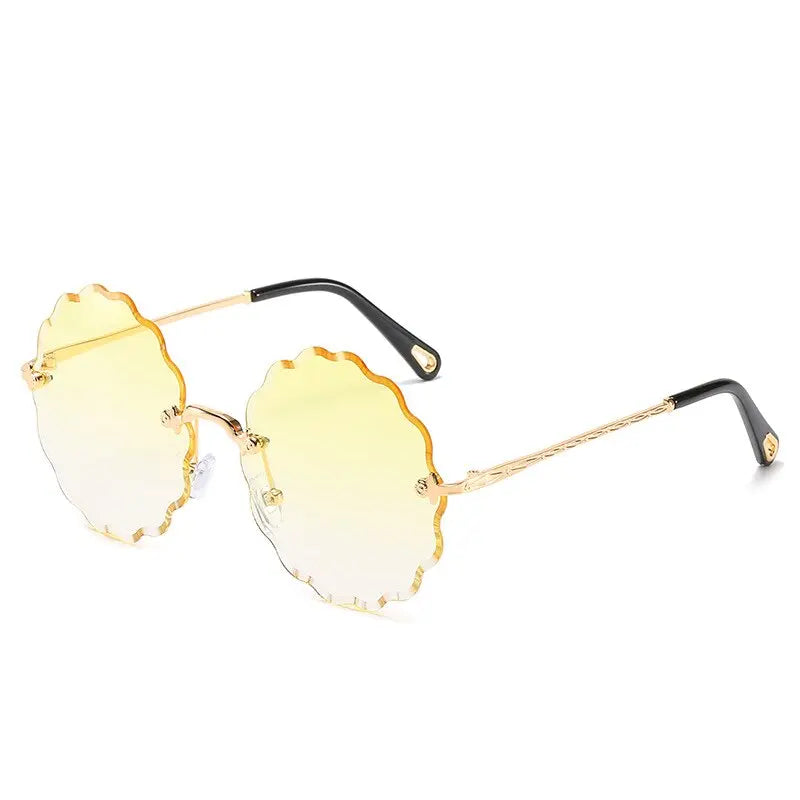 Driving Glasses Women Round Diamond Trimming Frameless Sunglasses Sun Flower Sunglasses Gradient Vintage Fashion Glasses eprolo