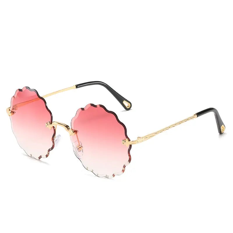 Driving Glasses Women Round Diamond Trimming Frameless Sunglasses Sun Flower Sunglasses Gradient Vintage Fashion Glasses eprolo