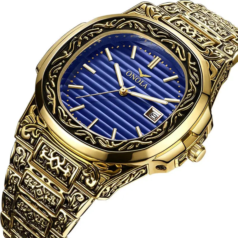 Fashion quartz watch men Brand ONOLA luxury Retro golden stainless steel watch men gold mens watch reloj hombre eprolo