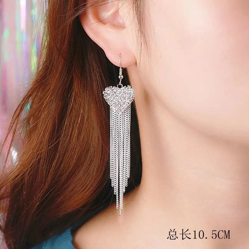 Korean Style Fashion Elegant Rhinestone Tassel Earrings Geometric Sweet Slim Tassel Earrings My store 1