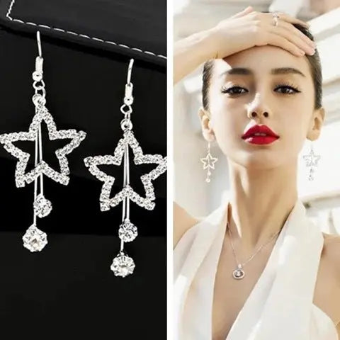 Korean Style Fashion Elegant Rhinestone Tassel Earrings Geometric Sweet Slim Tassel Earrings My store 1