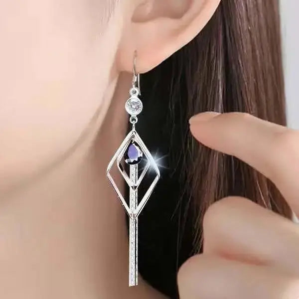 Korean Style Fashion Elegant Rhinestone Tassel Earrings Geometric Sweet Slim Tassel Earrings My store 1