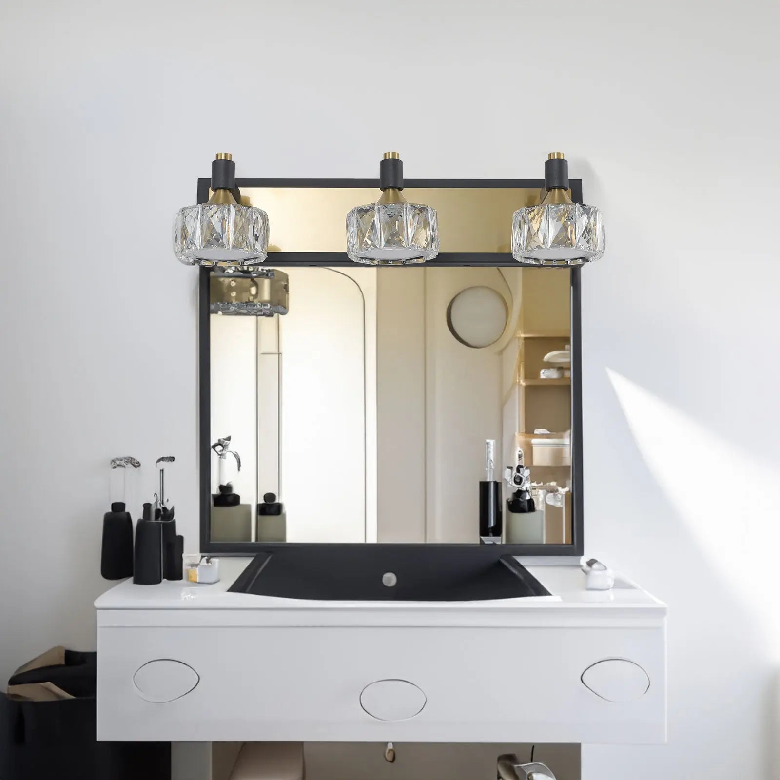 LED 3-Light Modern Crystal Bathroom Vanity Light Over Mirror Bath Wall Lighting Fixtures