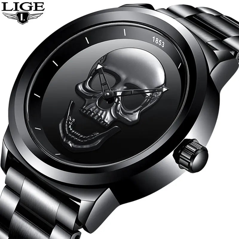 LIGE Simple Skull Stereoscopic Watch eprolo