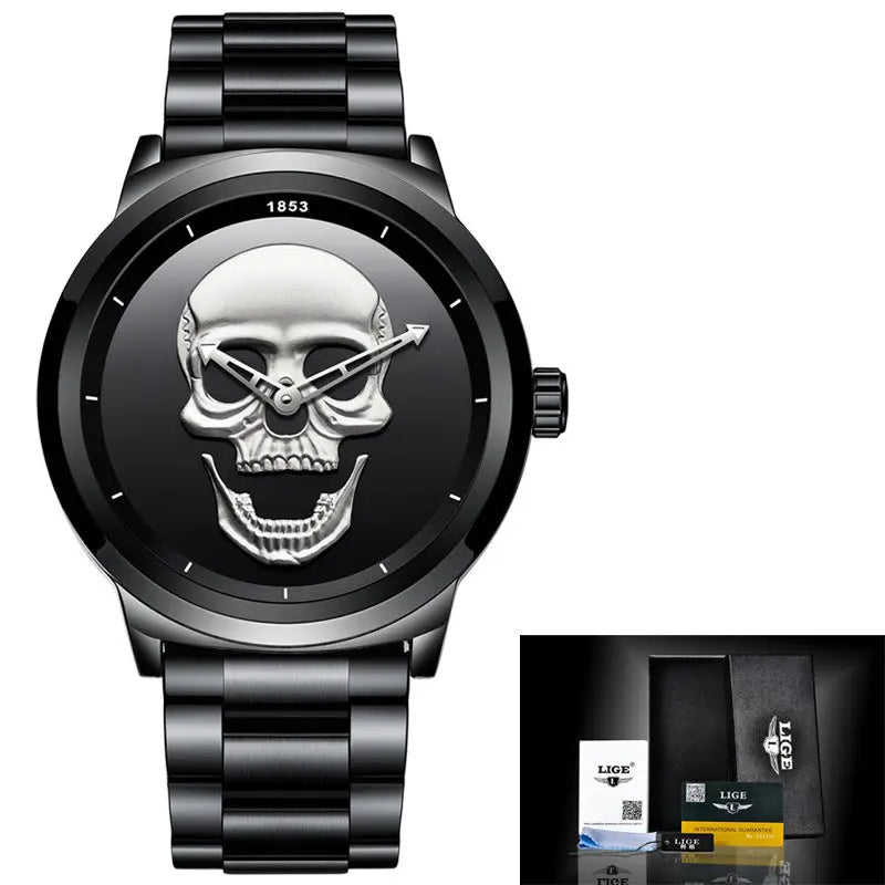 LIGE Simple Skull Stereoscopic Watch eprolo