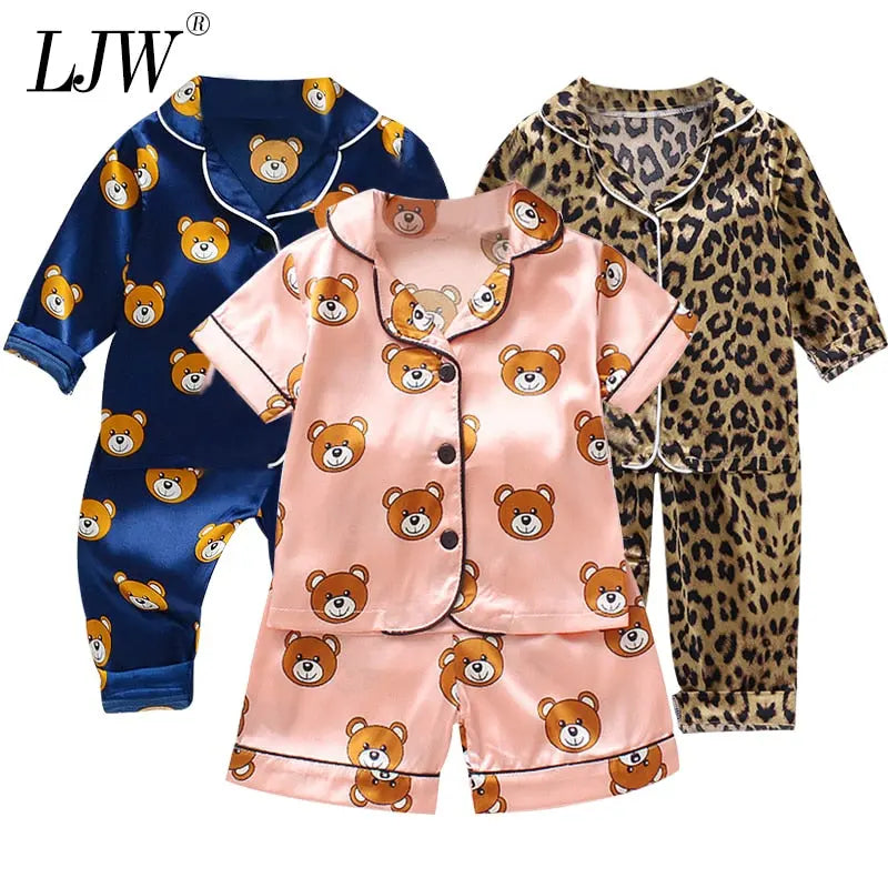 LJW Children's pajamas set Baby suit Kids Clothes Toddler Boys Girls Ice silk satin Tops Pants Set home Wear Kids pajamas eprolo