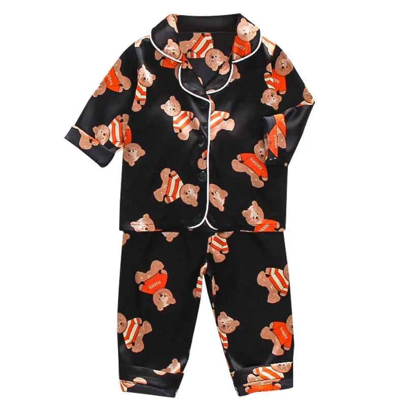 LJW Children's pajamas set Baby suit Kids Clothes Toddler Boys Girls Ice silk satin Tops Pants Set home Wear Kids pajamas eprolo