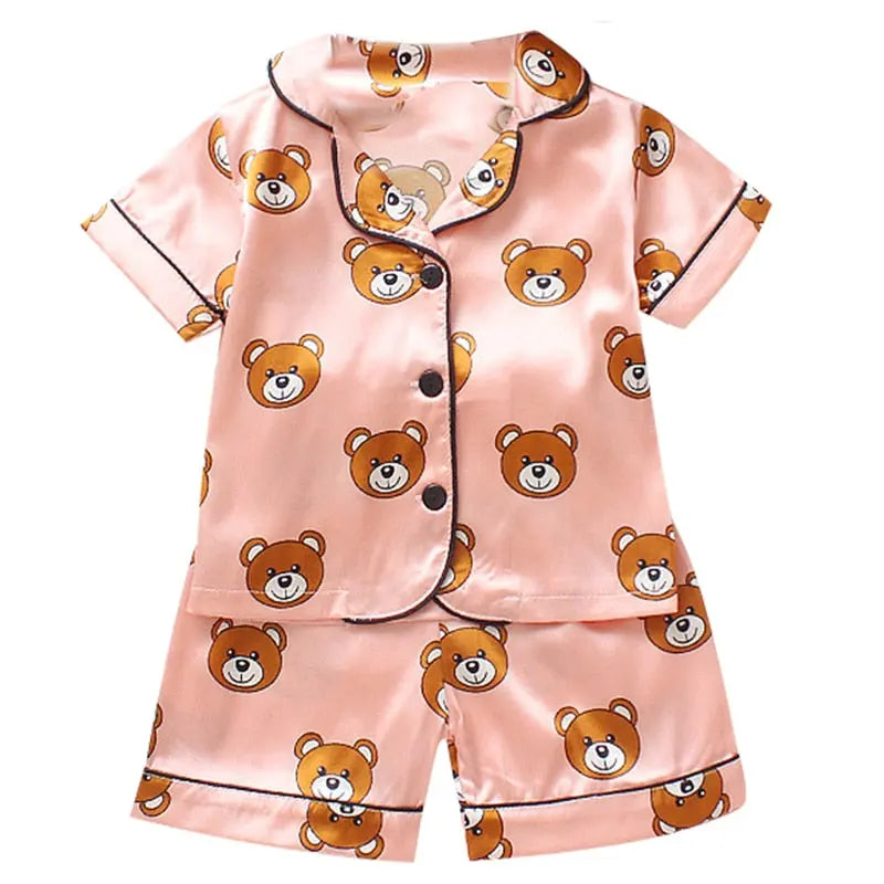 LJW Children's pajamas set Baby suit Kids Clothes Toddler Boys Girls Ice silk satin Tops Pants Set home Wear Kids pajamas eprolo