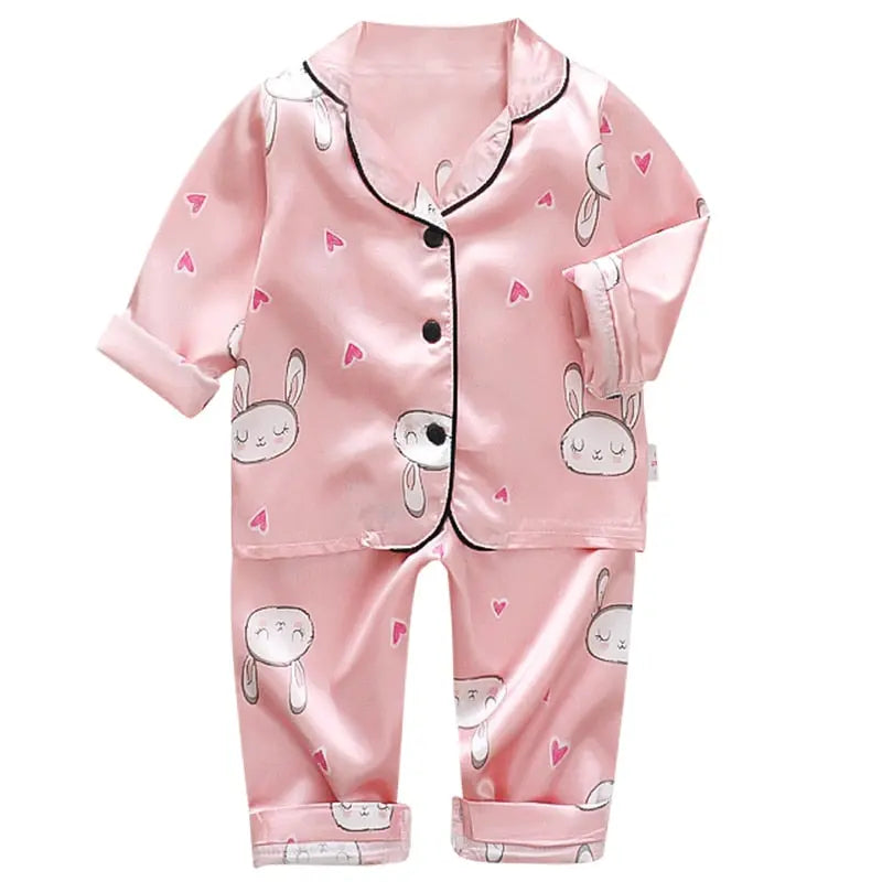 LJW Children's pajamas set Baby suit Kids Clothes Toddler Boys Girls Ice silk satin Tops Pants Set home Wear Kids pajamas eprolo