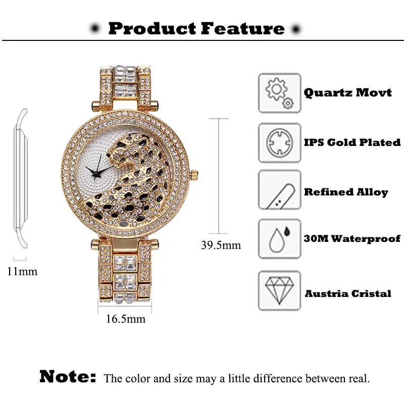 MISSFOX V227  Women Quartz Watch Fashion Bling Casual Ladies Watch Female Quartz Gold Watch Crystal Diamond Leopard For Women Clock eprolo