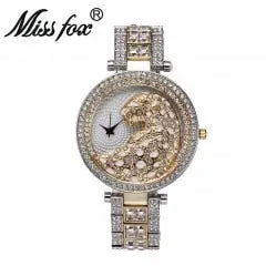 MISSFOX V227  Women Quartz Watch Fashion Bling Casual Ladies Watch Female Quartz Gold Watch Crystal Diamond Leopard For Women Clock eprolo