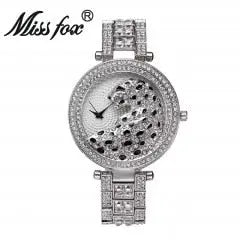 MISSFOX V227  Women Quartz Watch Fashion Bling Casual Ladies Watch Female Quartz Gold Watch Crystal Diamond Leopard For Women Clock eprolo