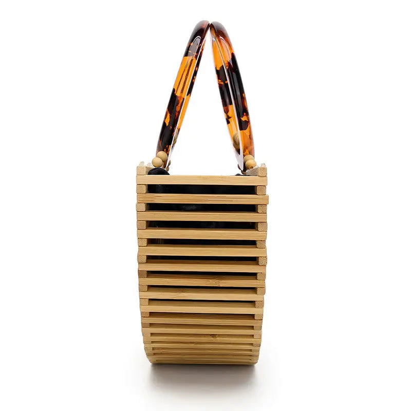 New Bamboo BagsAcrylic Handbags Hollow Woven Bags European and American Style Retro Beach Bags eprolo