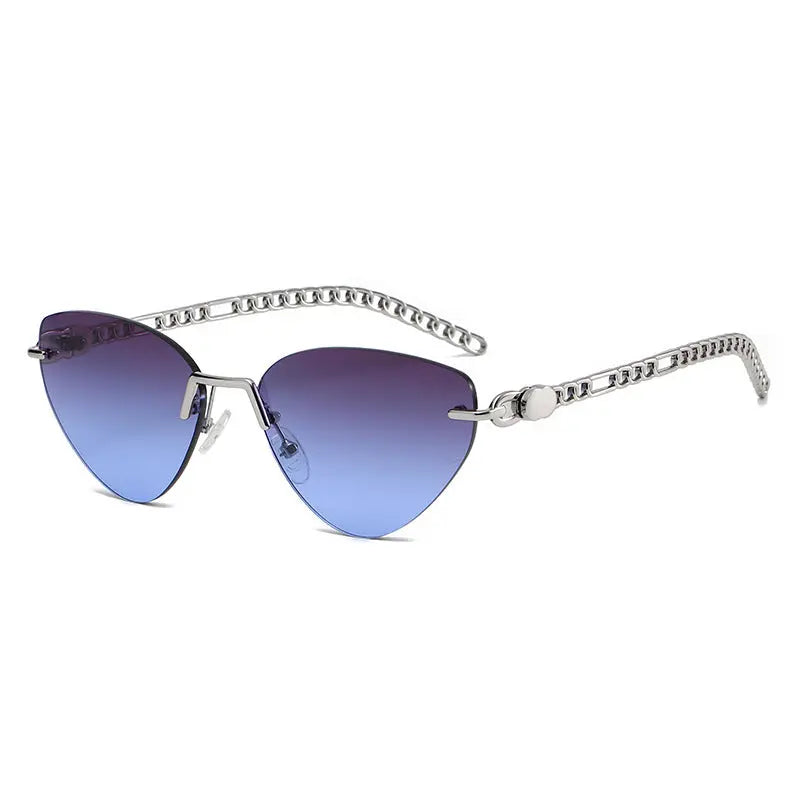 New Cat-Eye Rimmed Sunglasses For Women Metal Chain Glasses Leg Sunglasses For Women Travel Beach Glasses eprolo