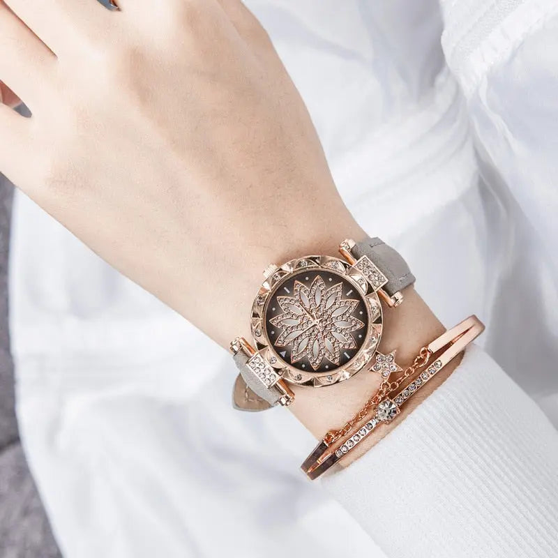 New Fashion Leather Strap Watch Women Quartz Watch Romantic Starry Sky Wrist Watch Bracelet Set for Women Gift Wrist Accessories eprolo