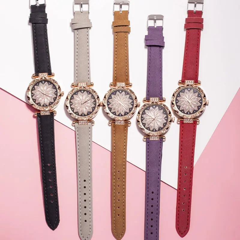 New Fashion Leather Strap Watch Women Quartz Watch Romantic Starry Sky Wrist Watch Bracelet Set for Women Gift Wrist Accessories eprolo