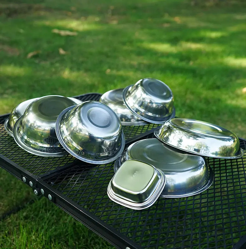 New Portable Dinner Plate 22-Piece Set Outdoor Camping Tableware Self-Driving Tour Barbecue Plate Household Soup Pot Bowl Plate Set eprolo