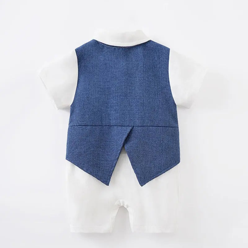 Newborn Baby Jumpsuit British Style Short Sleeved Male Baby Gentleman One Year Old Dress Baby Jumpsuit eprolo