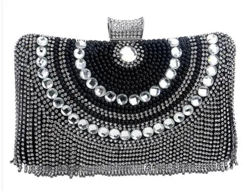 Rhinestones Tassel Clutch Diamonds Beaded Metal Evening Bags Chain Shoulder Messenger Purse Evening Bags For Wedding Bag eprolo