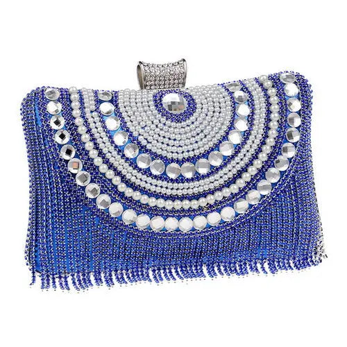 Rhinestones Tassel Clutch Diamonds Beaded Metal Evening Bags Chain Shoulder Messenger Purse Evening Bags For Wedding Bag eprolo