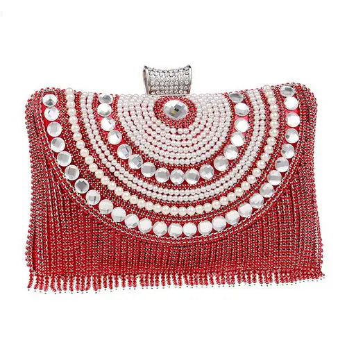 Rhinestones Tassel Clutch Diamonds Beaded Metal Evening Bags Chain Shoulder Messenger Purse Evening Bags For Wedding Bag eprolo