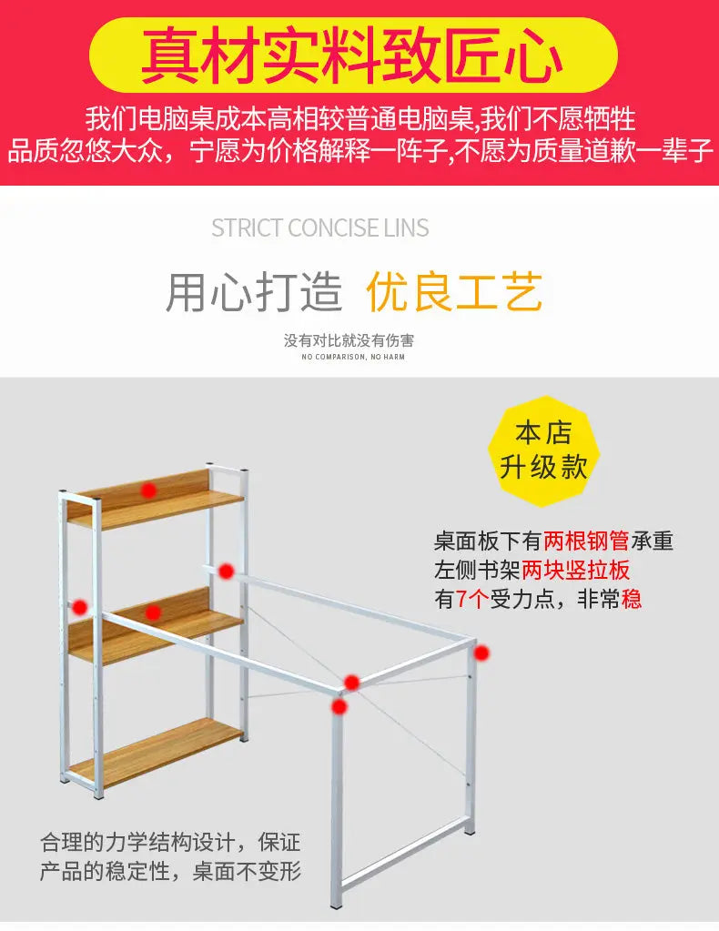 Simple Bookshelf Computer Desk Desktop Home Desk Bedroom Student Economical Desk Simple Modern Writing Combination M.Noor