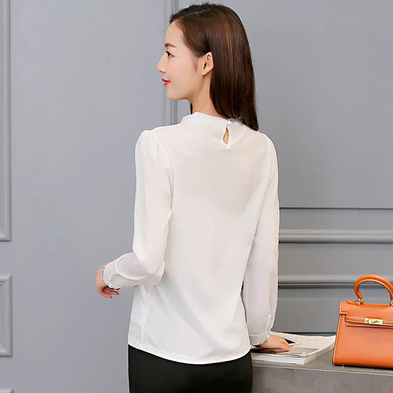 Summer Blouse Women Long Sleeve Shirts Fashion Leisure Chiffon Shirt Bow Office Ladies Pink White Tops eprolo