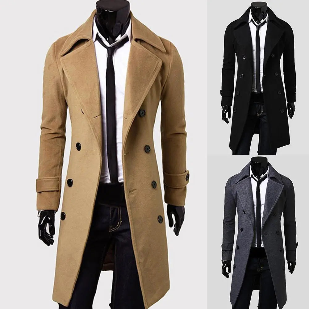 Winter Wool Jacket Men's Coat Warm Solid Jacket Double Breasted Business Casual Overcoat long cotton collar trench coat eprolo