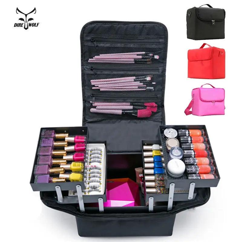 Women Makeup Organizer Large Capacity Multilayer Clapboard Cosmetic Bag Case Beauty Salon Tattoos Nail Art Tool Bin eprolo