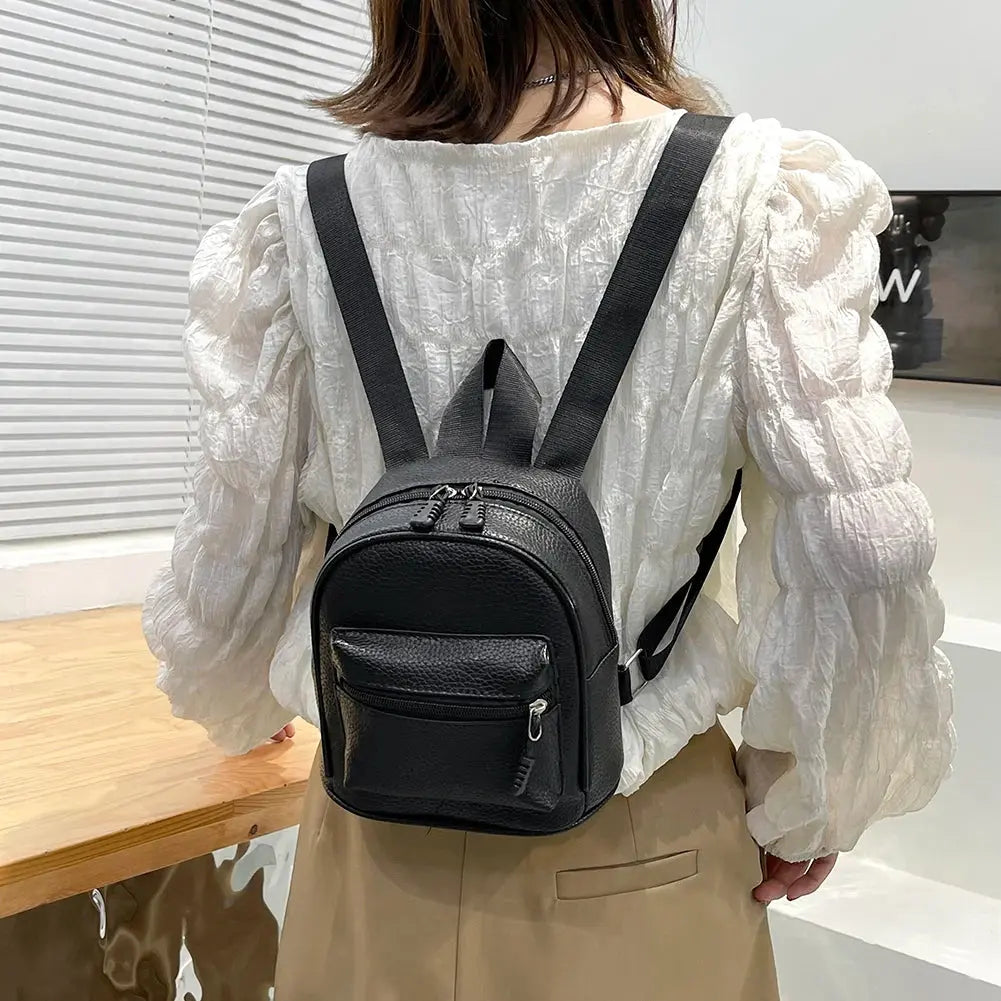 Women Vintage PU Leather Small Backpack New Fashion Lychee Pattern Mini School Bags Female Solid Color Shoulder Bags Rucksack